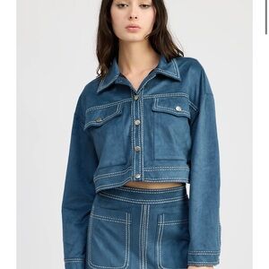 En Saison Blue Faux Suede Women's Jacket